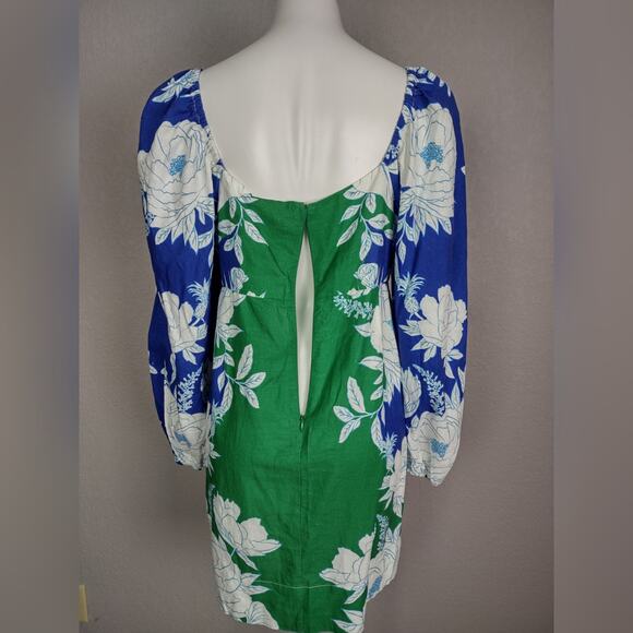 Farm Rio Soft Garden Linen-Blend Minidress Size Large Puff Sleeve Vacation - Picture 14 of 16